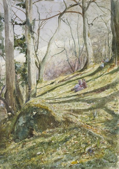 Bewaldeter Hang mit vier Figuren von John William Inchbold